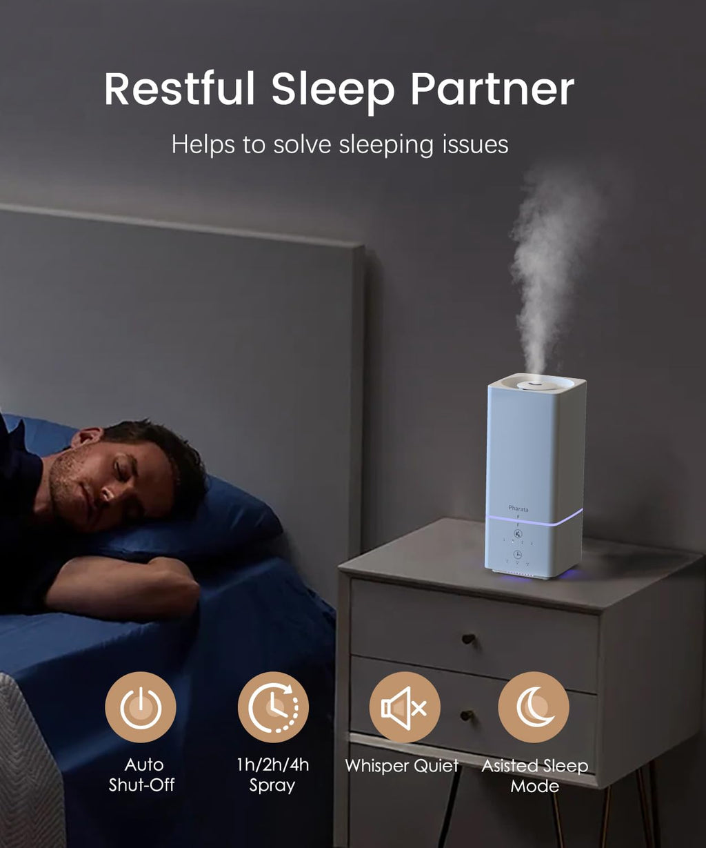 Pharata Humidifiers for Bedroom Home Baby, 2L Top Fill Cool Mist Air Humidifier with 7 Color Atmosphere Light, Small Ultrasonic Quiet Humidifier for Nursery & Plants, (White)