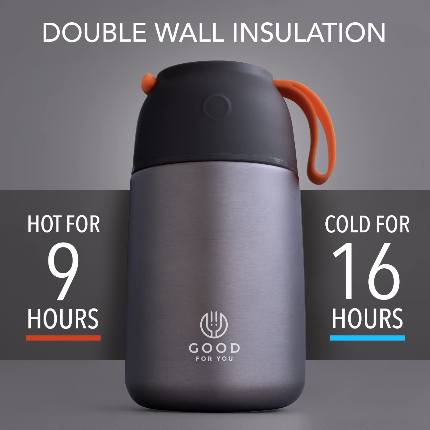 Insulated Food Flask - 730ml Stainless Steel Jar for Hot and Cold Meals – Double-Wall Insulation, Thermal Food Container for School, Office, Travel, Camping - Foldable Spoon, Bag - Grey - 24.7 oz