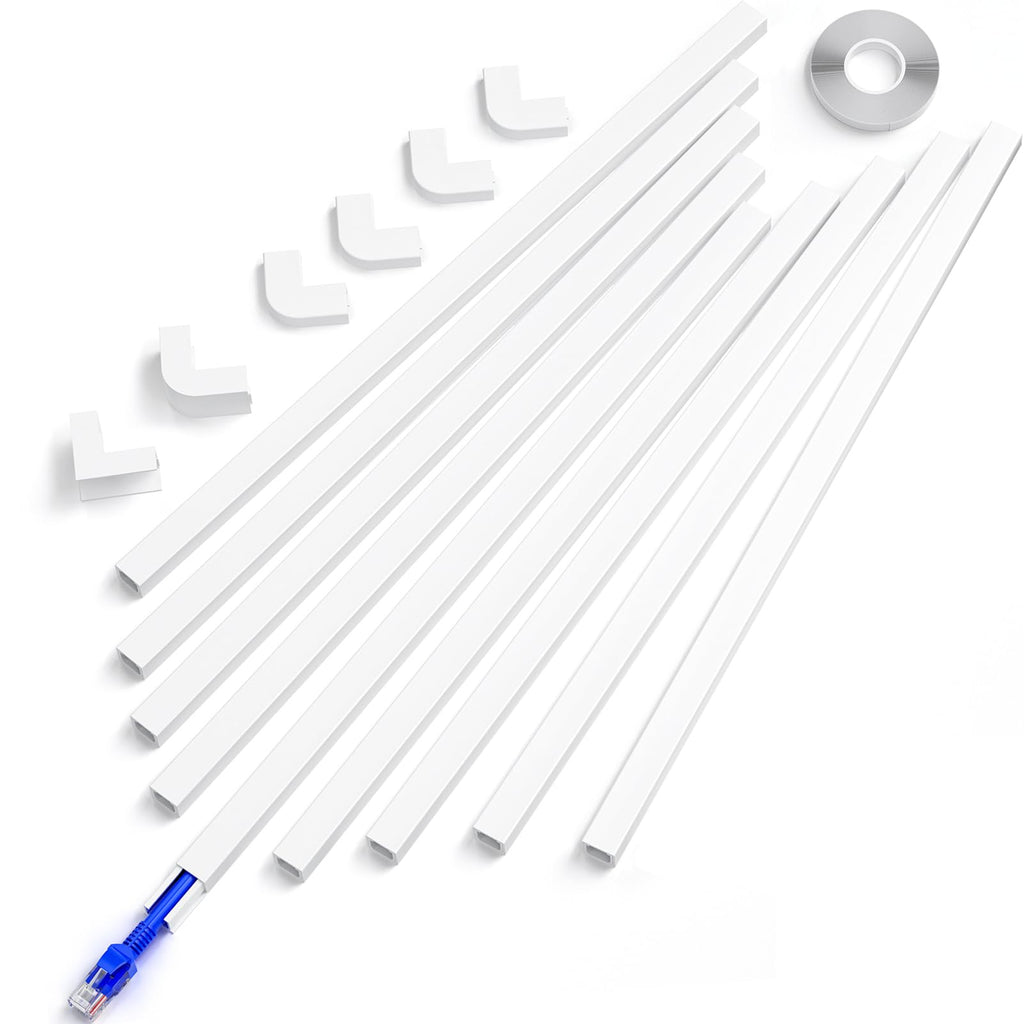 One-Cord Channel Cord Hider Wall, Delamu 142in Cable Cover, Cable Concealer Raceway, Cable Hider, Paintable Wire Covers for Wall Mounted TV, Cable Management System, 9xL15.7 W0.59 H0.4in, CC03 White