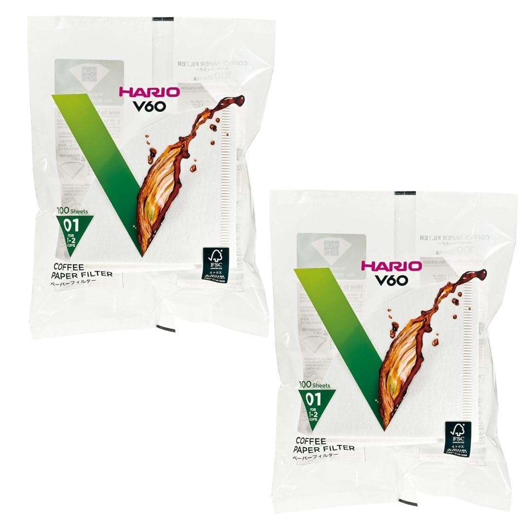 [2pcs Set] Hario V60 Misarashi Coffee Paper Filter (Size 01, 100 Count, White) 200 Total