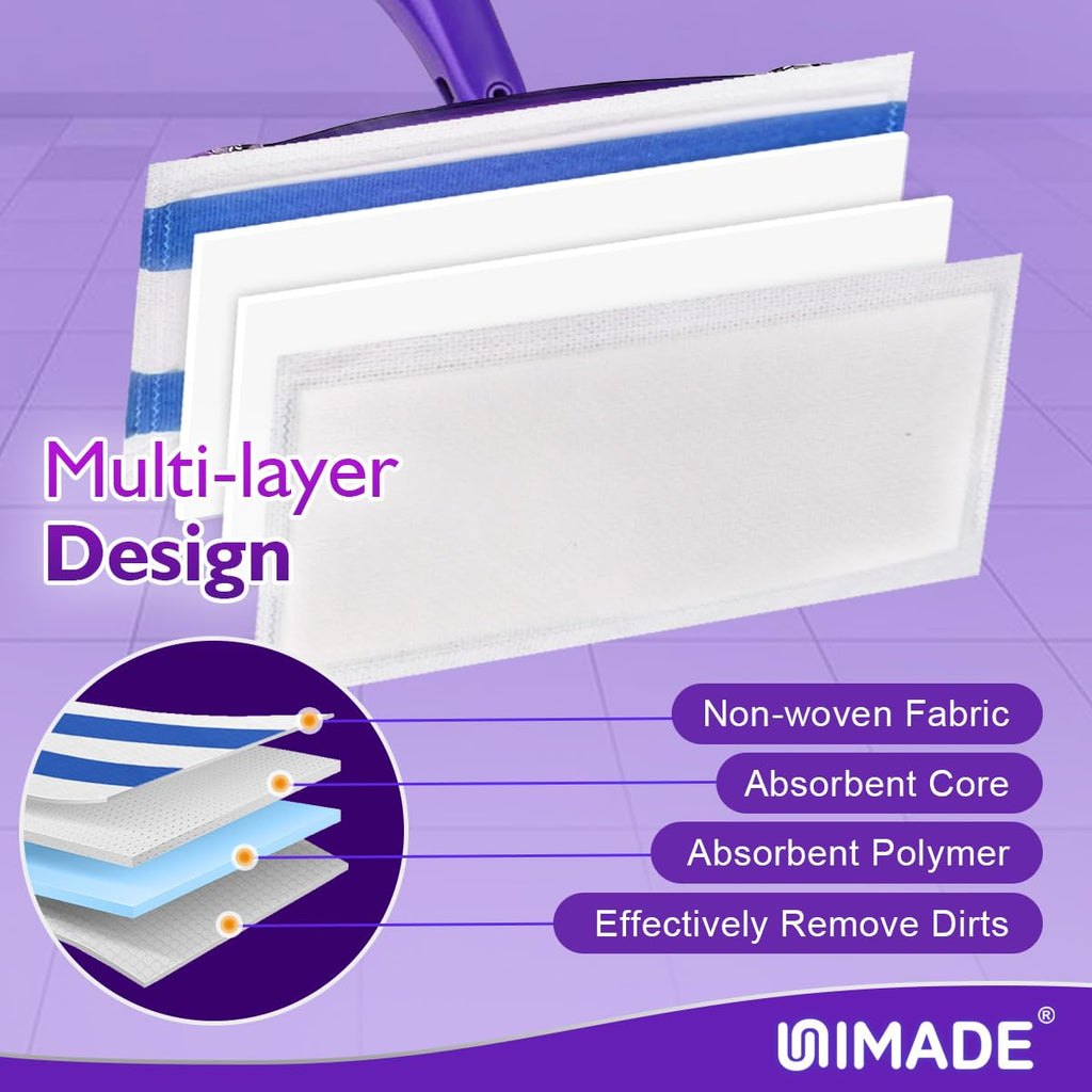 UNIMADE 100 Count Mop Pad Refill Compatible with Swiffer Wet Jet, Disposable Multi-Layers Mopping Pads for All Hard Surface, Especially Hardwood Floor, Super Absorbent Spray Mopping Pad Refills