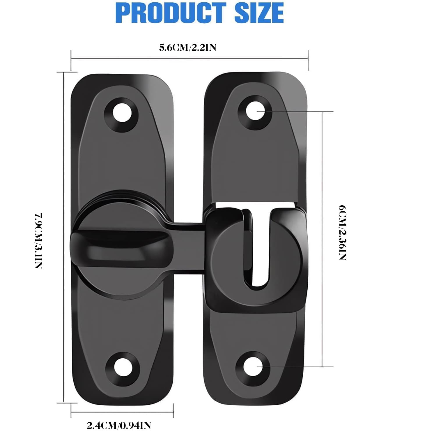 Yoocada Barn Sliding Door Lock, 90° and 180° Installation Heavy Duty Bolt Lock, Flip Door Lock Latch, Screen Wardrobe Lock Latch Suitable for Barn, Garden, Bathroom, Home Security (2, Black)