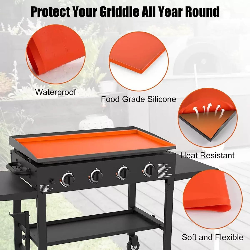 Griddle Cover,Silicone Griddle Mat,28 inch Heavy Duty Food Grade Grill for Blackstone,Keep Surface Clean,High-Wall Design (Orange)
