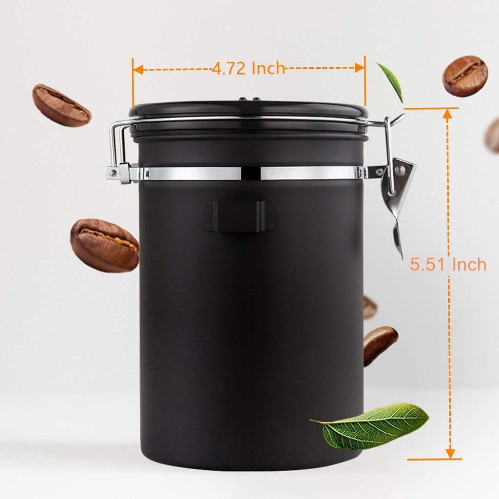 Yopay Airtight Coffee Canister, Stainless Steel Coffee Container with Measuring Scoop for the Kitchen, Coffee Ground Vault Jar With One Way Co2 Valve, Tea Coffee Beans Sugar Fresher, 16 oz, Black