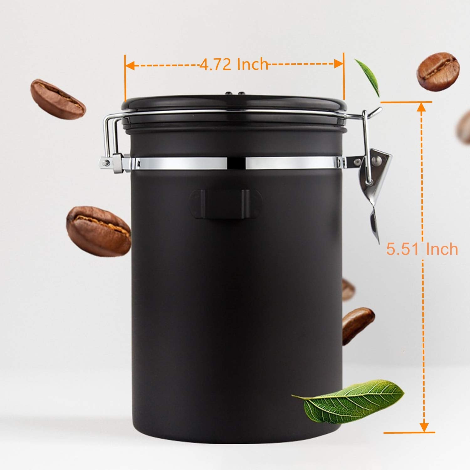 Yopay Airtight Coffee Canister, Stainless Steel Coffee Container with Measuring Scoop for the Kitchen, Coffee Ground Vault Jar With One Way Co2 Valve, Tea Coffee Beans Sugar Fresher, 16 oz, Black