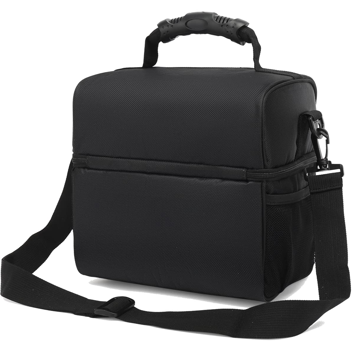 FlowFly Insulated Lunch Bag Adult Lunch Box Large Tote Double Layer Cooler for Men, Women, with Adjustable Strap,Front Pocket and Mesh Side Pockets,Black