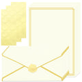 Zooyinfy 30 Pack Stationery Paper Set with Gold Border Including #10 Business Envelopes and 8.5x11 Paper Sheets 30 Gold Stickers for Love Letters and Party Invitations (Cream Color)