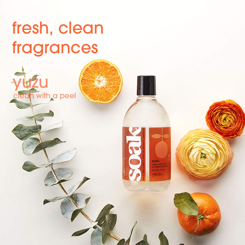 Soak Laundry Soap – No Rinse, Made in Canada, Plant-Derived Hand Wash Detergent - 375 ml / 12 fl. oz, 75+ Washes (Yuzu)