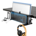 ROLIZOE 6 in 1 Adjustable Under Desk Laptop Holder with Keyboard Tray & Headphone Stand No Drilling Clamp On Magazine File Holder Vertical Laptop Stand Desk Side Storage Fits Up to 4.5cm Table Thick