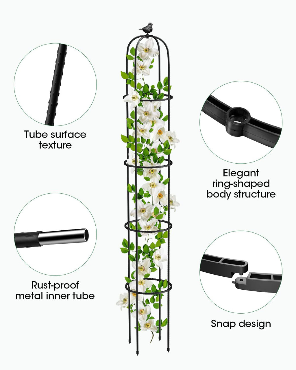 MYMULIKE 6.2ft Garden Trellis for Climbing Plants, Indoor Plant Trellis, Plant Support for Vegetables and Climbing Plants, Tomato Cage for Pots and Raised Garden Bed (1 Pack)