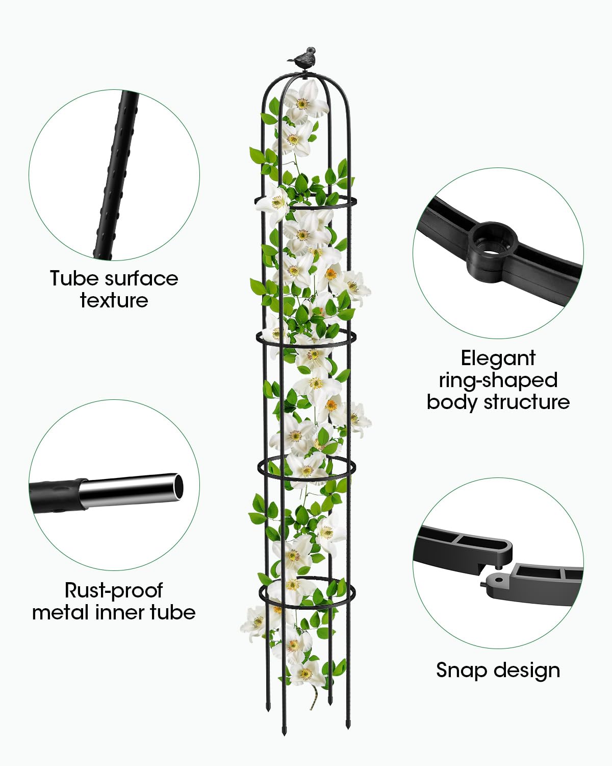 MYMULIKE 6.2ft Garden Trellis for Climbing Plants, Indoor Plant Trellis, Plant Support for Vegetables and Climbing Plants, Tomato Cage for Pots and Raised Garden Bed (1 Pack)
