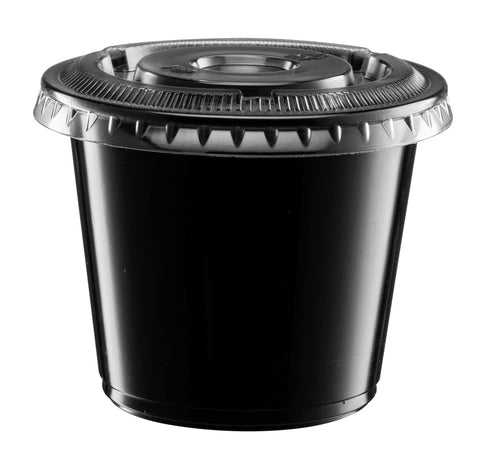(5 oz - 100 Sets) Black Diposable Plastic Portion Cups With Lids, Small Mini Containers For Portion Controll, Jello Shots, Meal Prep, Sauce Cups, Slime, Condiments, Medicine, Disposable Souffle Cups