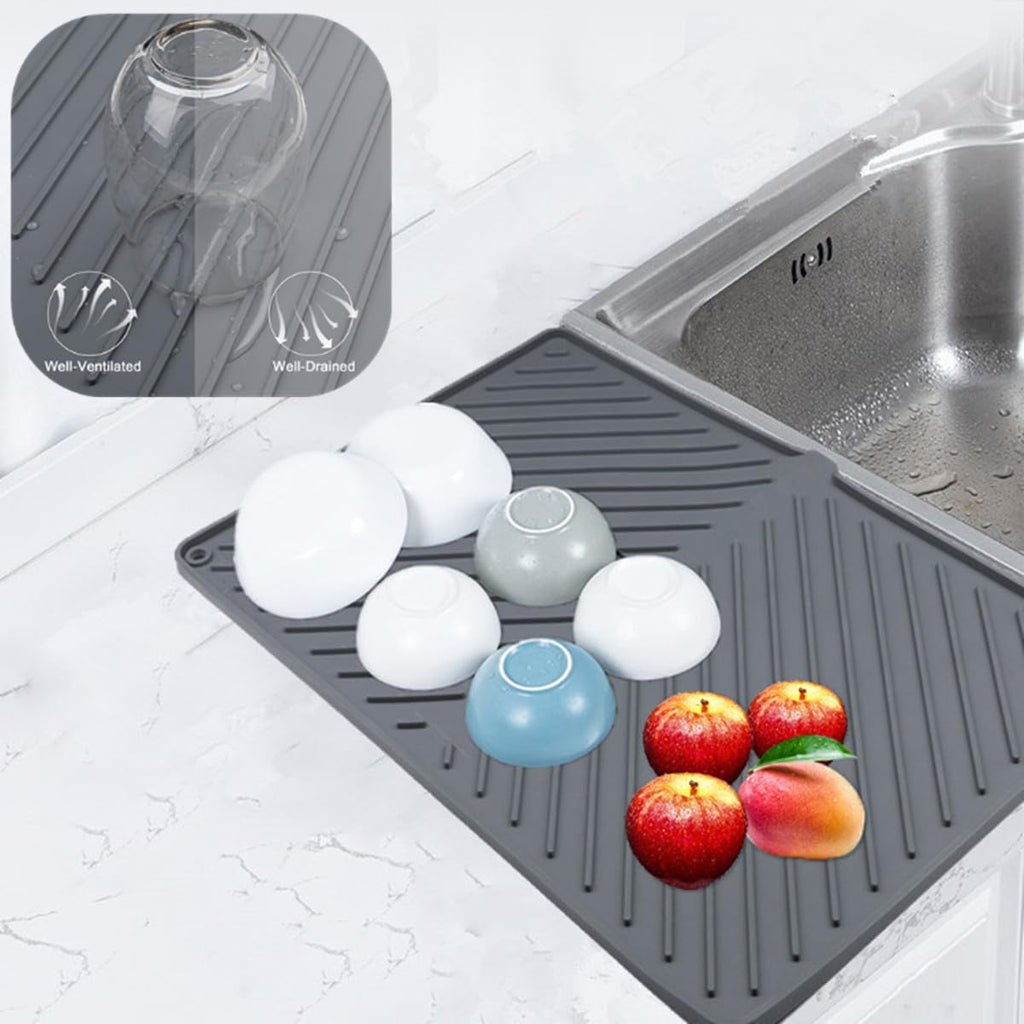 IYYI Dish Drying Mat, Silicone Dish Drying Mat for Kitchen Counter, Extra Thick & Large Draining Mat, Non-Slip Drainboard, Heat Resistant Pot Drainer, Dishwasher Safe (24" x 16", Black)