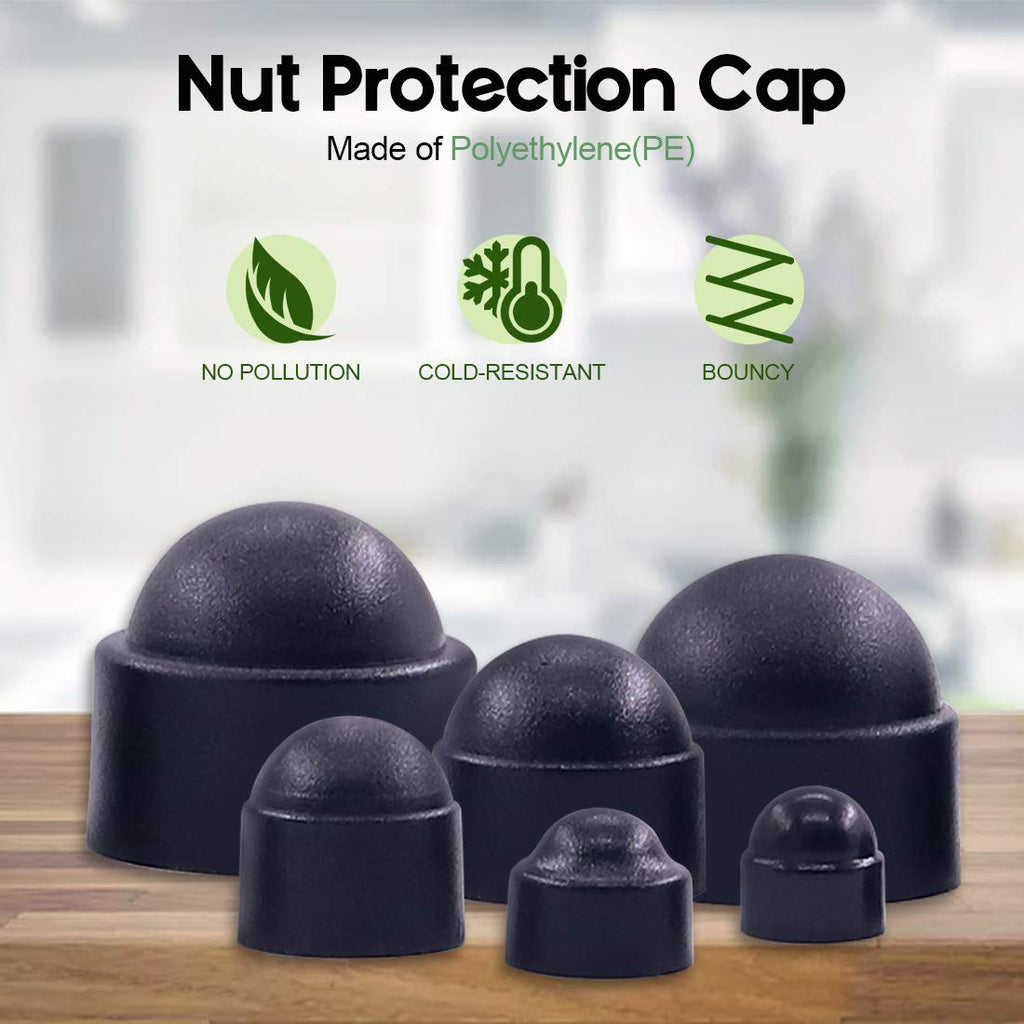 Keadic 160Pcs Bolt Covers Screw Caps Hex Head Black Plastic Dome Bolt Nut Protection Cap Covers, M4 M5 M6 M8 M10 M12