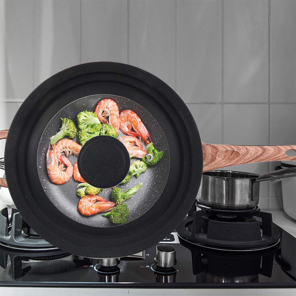 TIMESETL Universal Lid for Pots, Pans and Skillets, Anti Scalding Tempered Pot Lid with Heat Resistant Silicone Rim Fits Sizes 24/26/28cm Diameter Cookware, Black