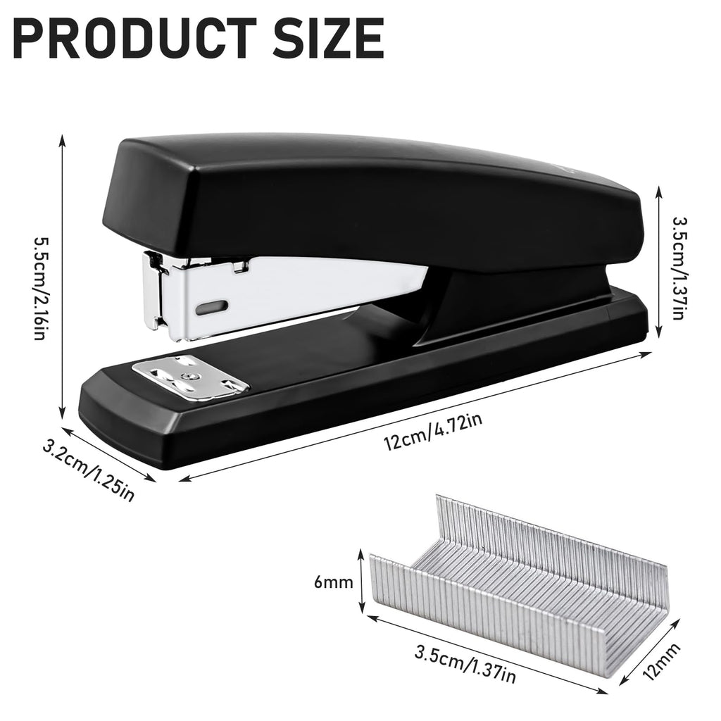 6 Pieces Desktop Staplers with 3000 Staples 24/6 Staples Heavy Duty Office Stapler 2-20 Sheet Capacity Desk Staplers for Student and Office Use (Black)