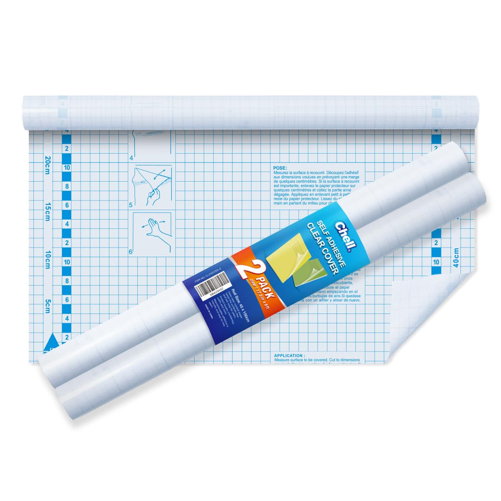 Chell 2 Pack Clear Contact Paper Roll for Books, 17.5in x 5ft Clear Self Adhesive Book Cover Paper Protector