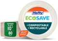 Hefty ECOSAVE Compostable Disposable Paper Plates Dinner 10", 80 Count