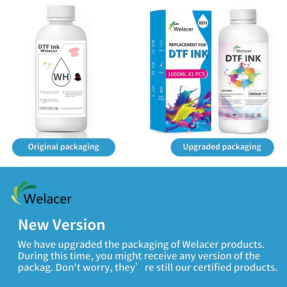 Welacer DTF Ink White 500ml - Premium Heat Transfer Ink Conversion Kit Refill for I3200, XP600, R1390,L1800, ET2800 ET8500 R2400, L800, 1430, P400, P800, XP-15000 All DTF Printers,for DTF Film