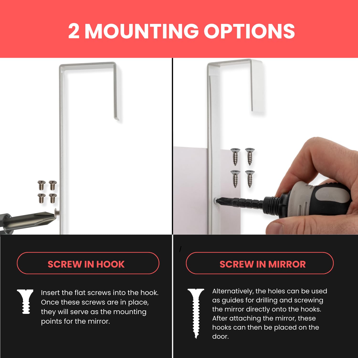 Over-The-Door Mirror Hanger | Adjustable 14.5-inch Set with Protective Lining | Perfect Height & Fit - 2 Brackets Set 1.5'' Door Depth (Black)