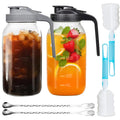 2 Pack 64oz 2 Quart Glass Mason Jar Pitcher Wide Mouth Jug with Lid and Pour Spout Airtight Seal Leak Proof for Iced Tea Milk Juice Cold Beverages Coffe (Black+Gray, 10.2X 4.3inch)
