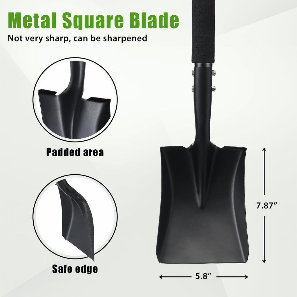 Garden Flat Shovel, 31 Inch Small Metal Square Shovel for Lawn Edging Digging Trenching Transplanting, Heavy Duty Compact Gardening Spade with D Handle for Beach Sand, Kids, Car, Light Work