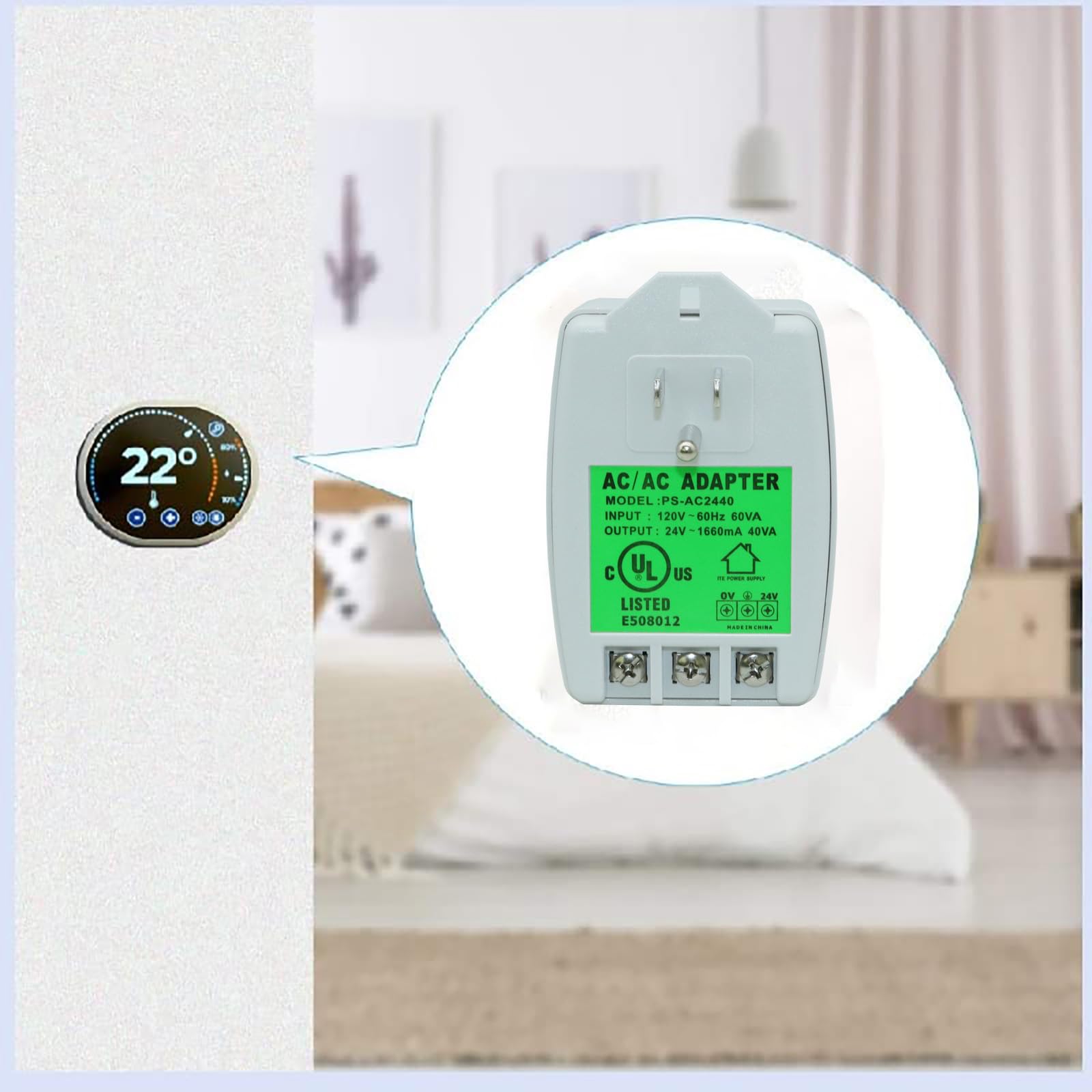 24VAC 40VA Plug in Doorbell Transformer Compatible with All of Doorbell Nest Ecobee Sensi and Honeywell Thermostat with UL Certificate