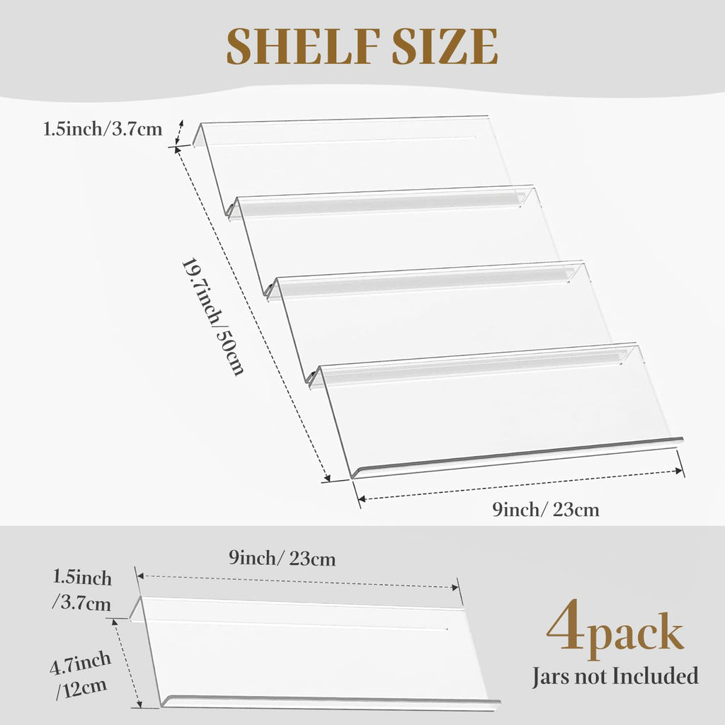 4 Tier Spice Drawer Organizer, Clear Acrylic Seasoning Organizer Rack, Spice Rack Tray for Cabinet/Countertop, Kitchen Seasoning Jars Drawers Insert (Jars Not Included/Expandable From 9" to 18")
