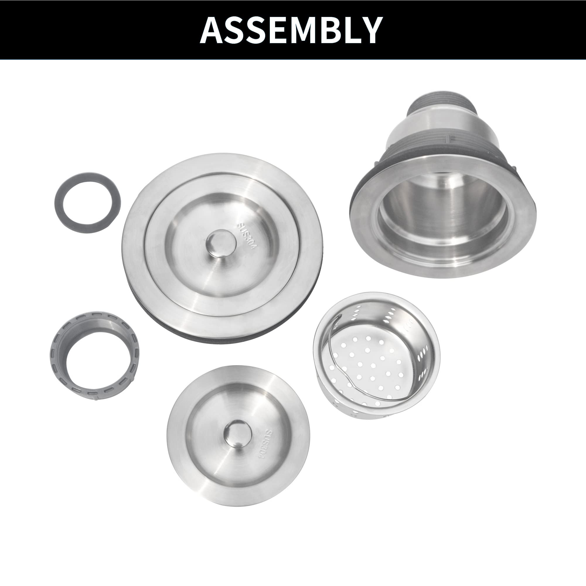 Sink Strainer Kitchen Sink Drain Assembly Kit 3-1/2 Inch with Kitchen Sink Drain Basket,304 Stainless Steel Sink Stopper & Cover Lid，Stainless Steel Brushed