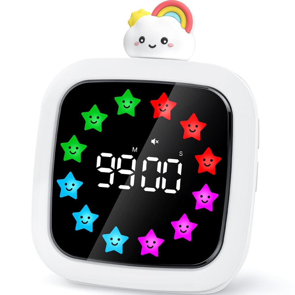 Yunbaoit Digital Visual Timer for Kids, Rechargeable 99-Minute Silent Countdown Timer with 19 Ringtones, 9 Optional DIY Color Star Display, Time Management Tool with Pause Function (Rainbow)