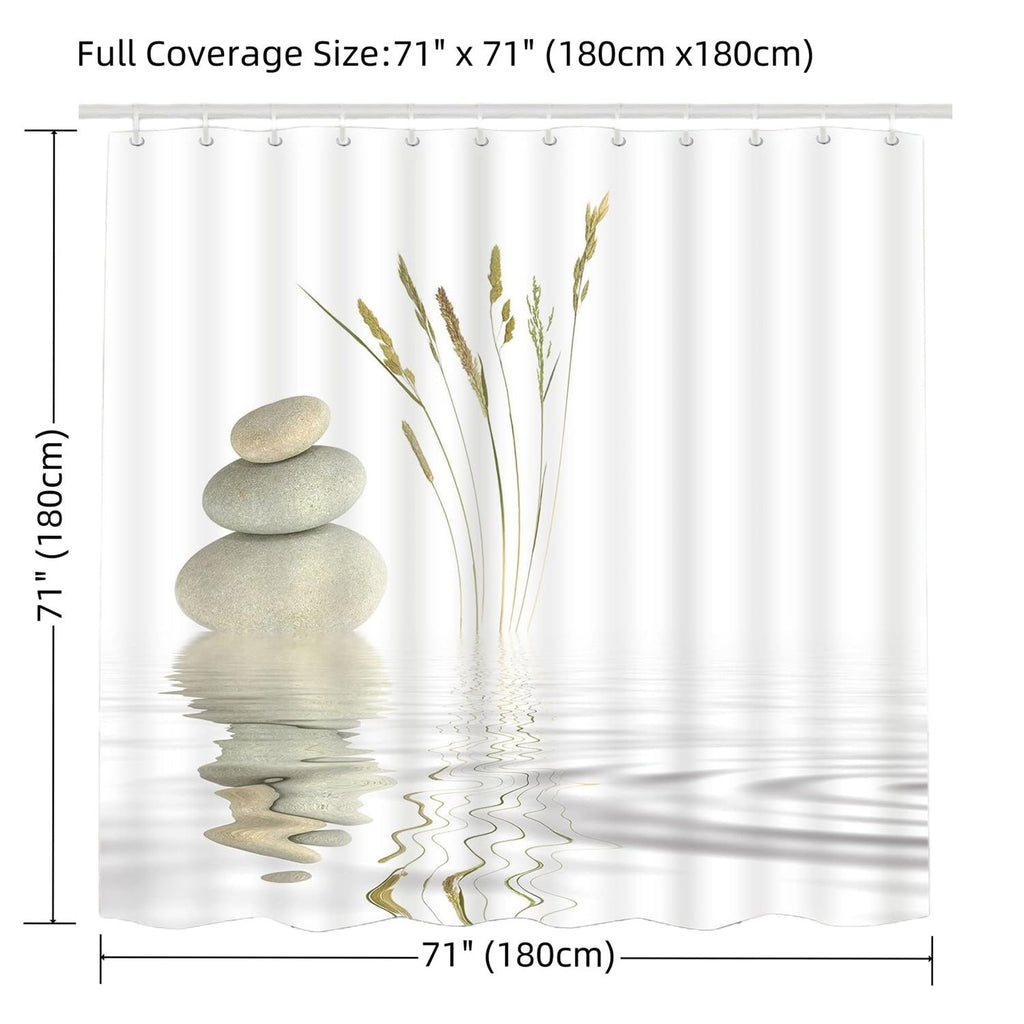 Zen Fabric Decorative Shower Curtain for Bathroom -120GSM Durable Waterproof Fabric with 12x Reinforced Grommets & Hooks, No Liner Needed 71”x71”
