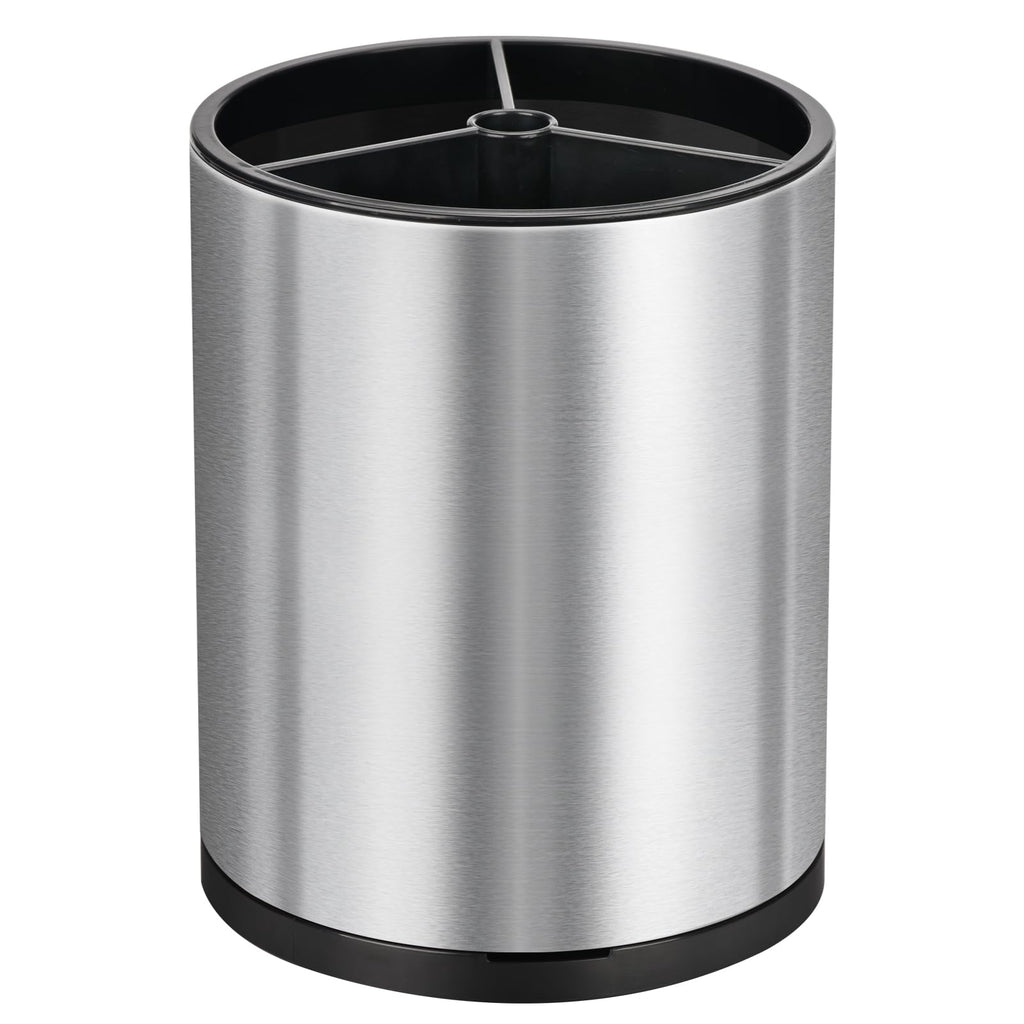 Kitchen Utensil Holder for Counter, Rotating Stainless Steel Utensil Organizer with Drainage Tray, 360°Rotating, Removable Divider, Large Cooking Utensil Crock