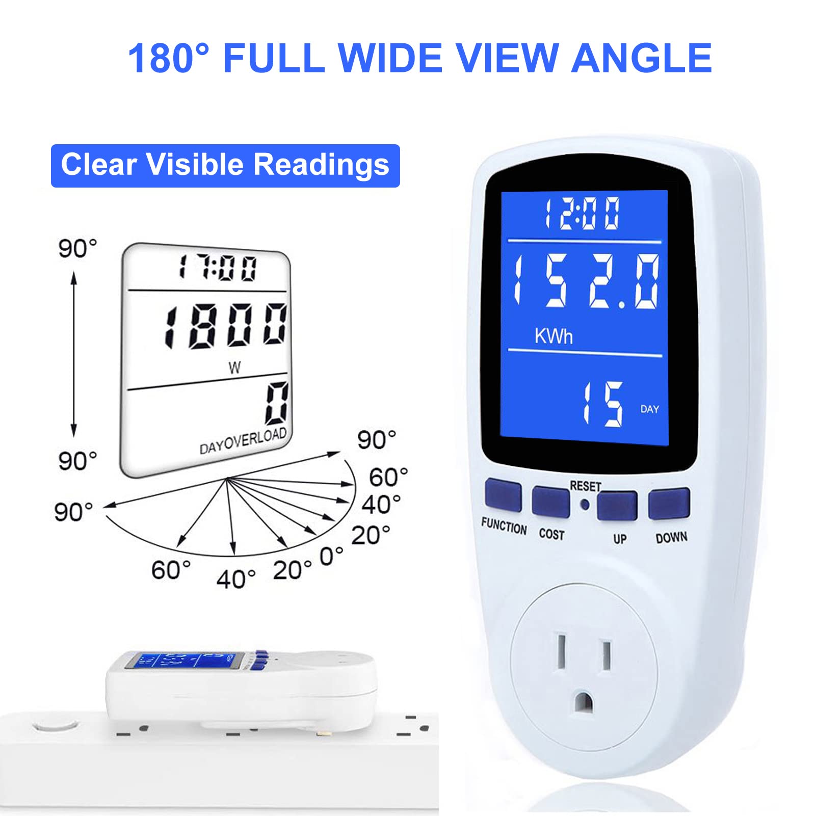 Upgraded Watt Meter Power Meter Plug Home Electricity Usage Monitor, Electrical Usage Monitor Consumption, Energy Voltage Amps Kill Meter with Backlight, Overload Protection, 7 Modes Display
