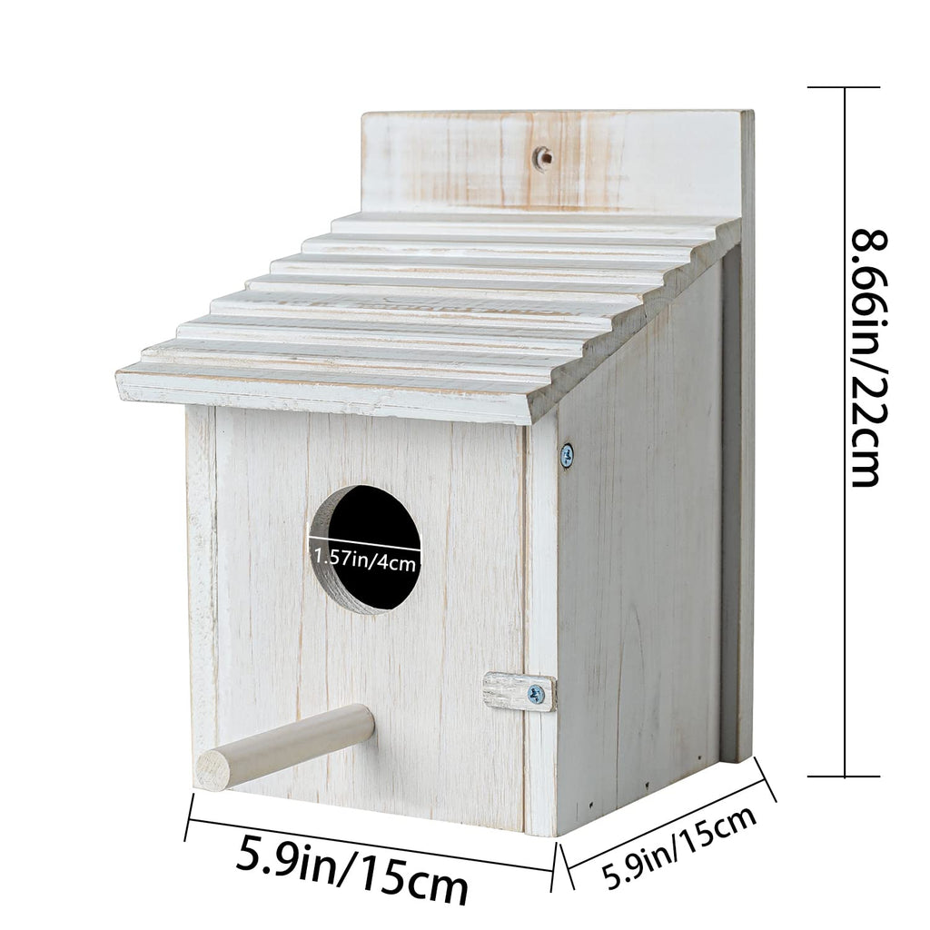 NATUREYLWL Wooden Bird Houses for Outside, Outdoor Bird House with Pole, Weatherproof Birdhouse for Finch,Bluebird,Cardinals, Hanging Birdhouses, Nesting Box for Garden Birds