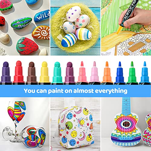 Acrylic Paint Markers,Acrylic Paint Pens,26 Colors Dual Tip Paint Pens For Rock Painting Wood Canvas Plastic Easter Eggs,Easter Basket Essentials Acrylic Dot Markers Pen For DIY Crafts Making ﻿