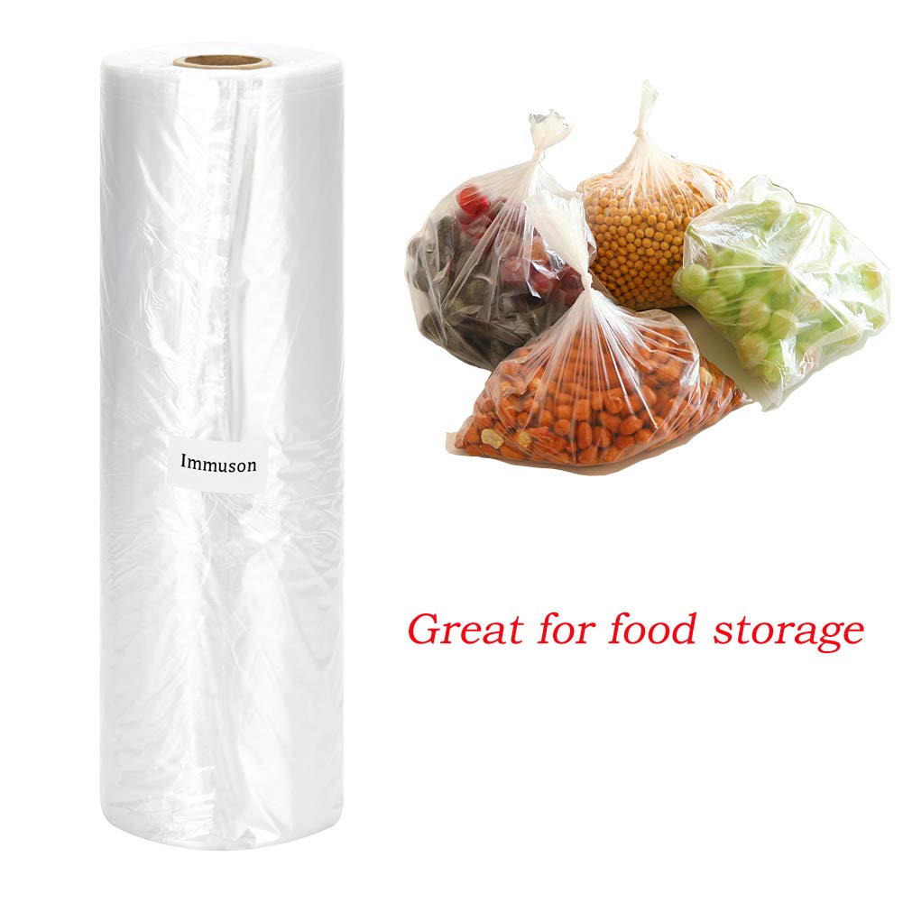 Immuson 12" X 20" Plastic Produce Bag on a Roll Food Storage Clear Bags for Fruits Vegetable Bread (350 Bags-1 Roll)