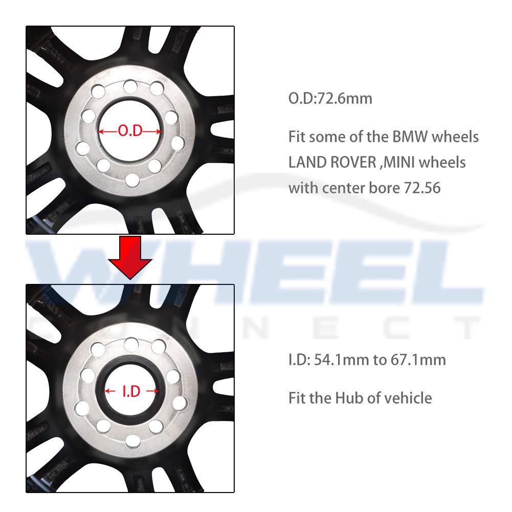 WHEEL CONNECT Hub Centric Rings,72.6 to 56.1, Aluminium Alloy Hubrings,56.1 to 72.56, Set of 4,O.D:72.6-I.D:56.1mm. A