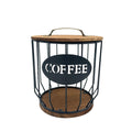 MYTOAU Coffee Pod Holder with Lid, Large Capacity K Cup Holder, Rustic Wooden Base, Black Wire Storage Basket for Kitchen Countertop, Coffee Bar Organizer