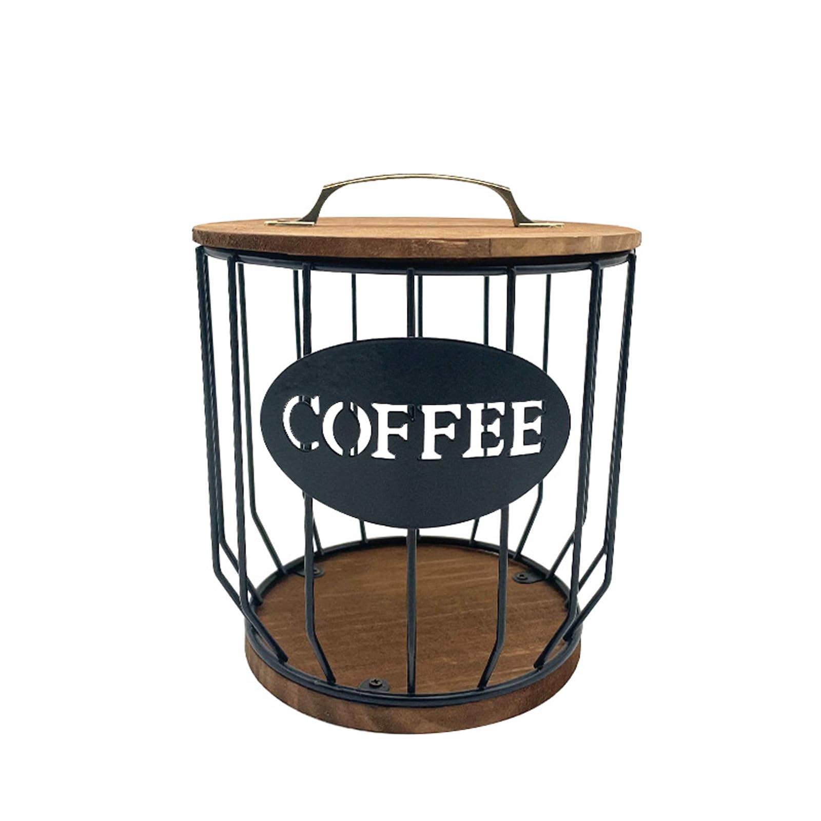 MYTOAU Coffee Pod Holder with Lid, Large Capacity K Cup Holder, Rustic Wooden Base, Black Wire Storage Basket for Kitchen Countertop, Coffee Bar Organizer