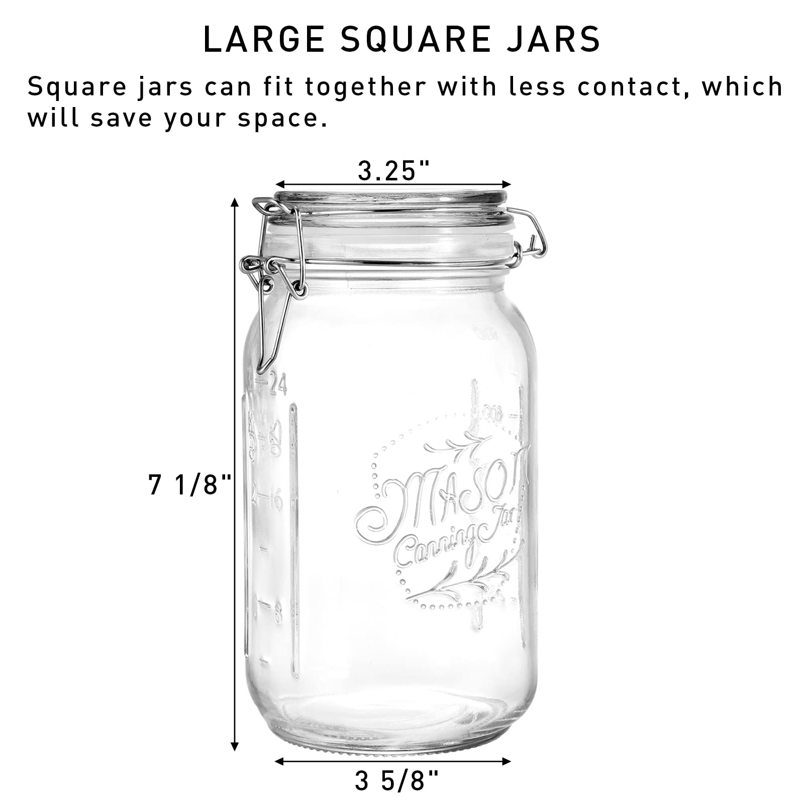 Tebery 4 Pack Clear Wide Mouth Glass Mason Jars with Airtight Clamp Lids, 32Oz Glass Storage Containers Large Kitchen Canisters for Food, Flour, Pasta, Coffee, Candy, Dog Treats, Snacks & More