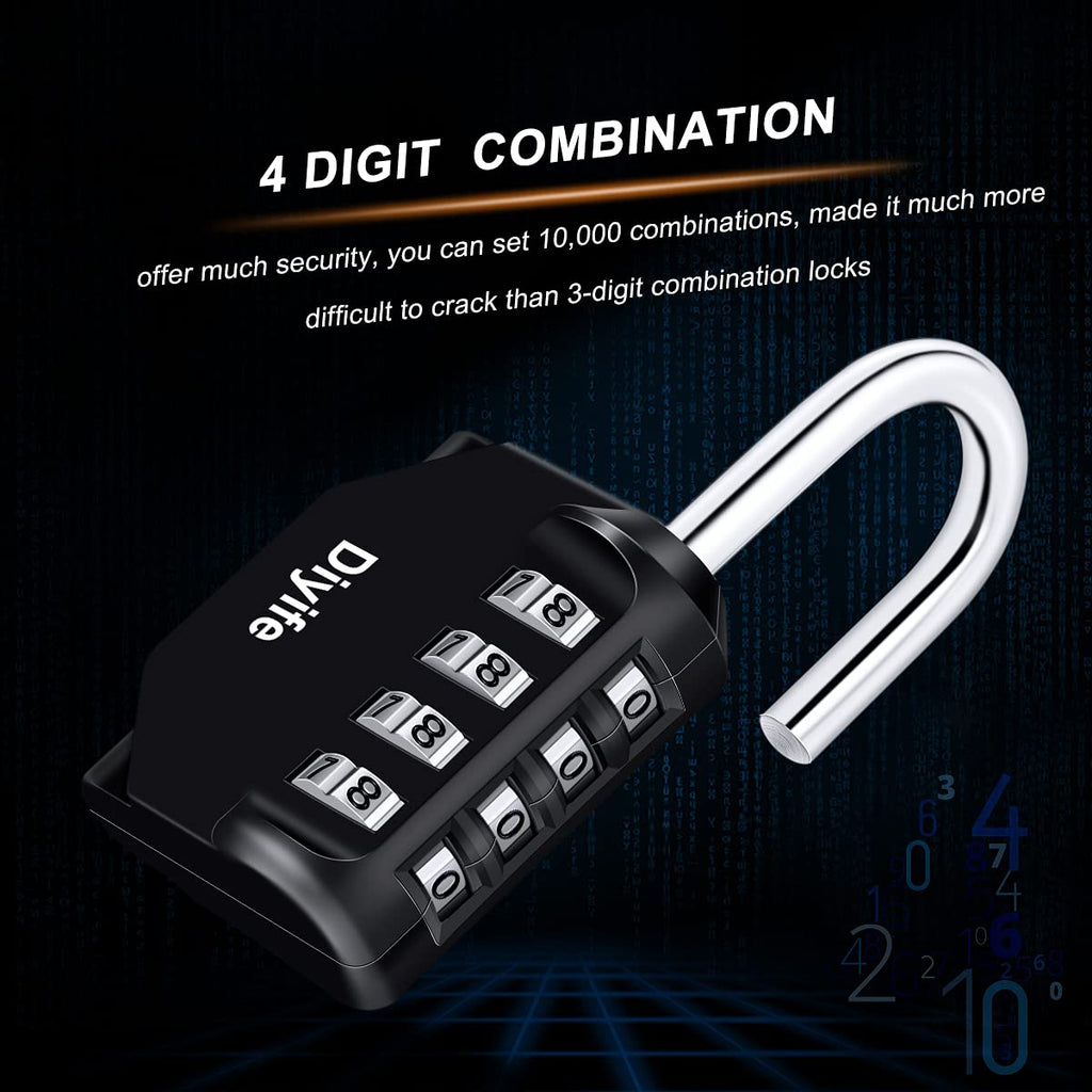 Combination Padlock, [4 Pack] Diyife 4 Digit Locker Lock Weatherproof Lock Outdoor Combination Lock for School Gym Locker,Toolbox, Fence, Gate, Hasp, Cabinet(Black)