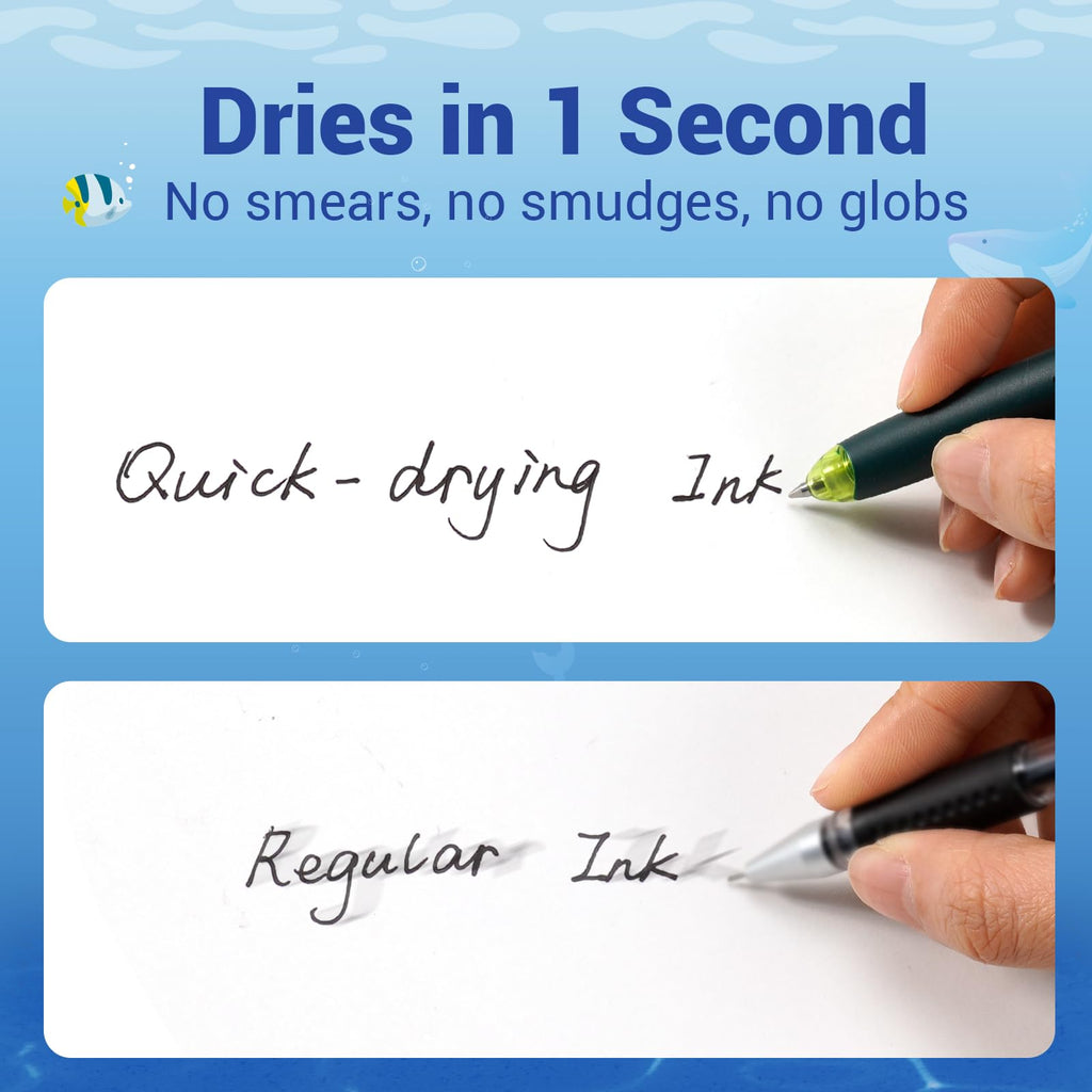 WRITECH Retractable Gel Ink Pens: 8ct Black Ink 0.5mm Fine Point Tip Click Pen for Smooth Writing Journaling Note Taking Sketching No Smudge & Smear