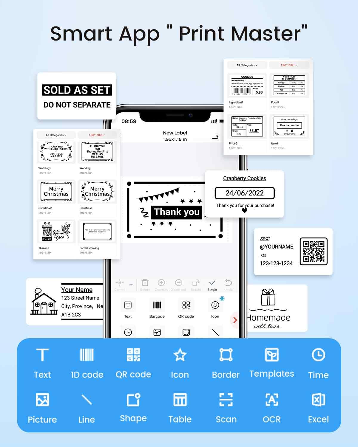 Phomemo Labels M110-300 PCS Sticker Labels for M110/M220/M260/M221/M250 Label Printer,1.97"x3.15" (50mm x 80mm), 100 Labels/Roll, for Small Business, Home, Office, Black on White