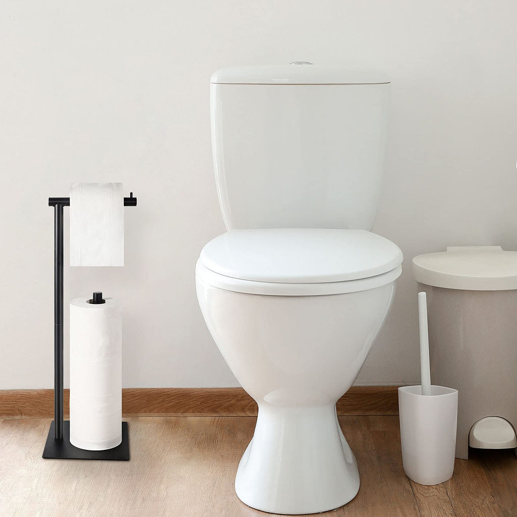 Toilet Paper Stand Toilet Paper Roll Holder Stand Freestanding Toilet Paper Holder for Bathroom Toilet Tissue Storage Black Metal…