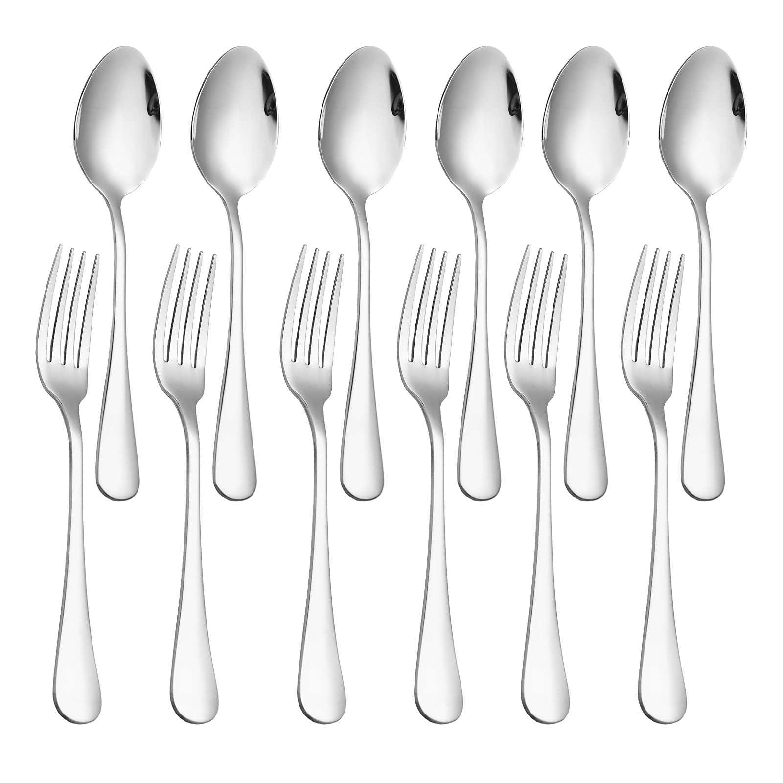 Set of 12, Stainless Steel Dinner Forks and Spoons Silverware Set, Heavy-Duty Dinner Forks (8 Inch) and Spoons(6.7 Inch) Cutlery Set, Dishwasher Safe (Silver)