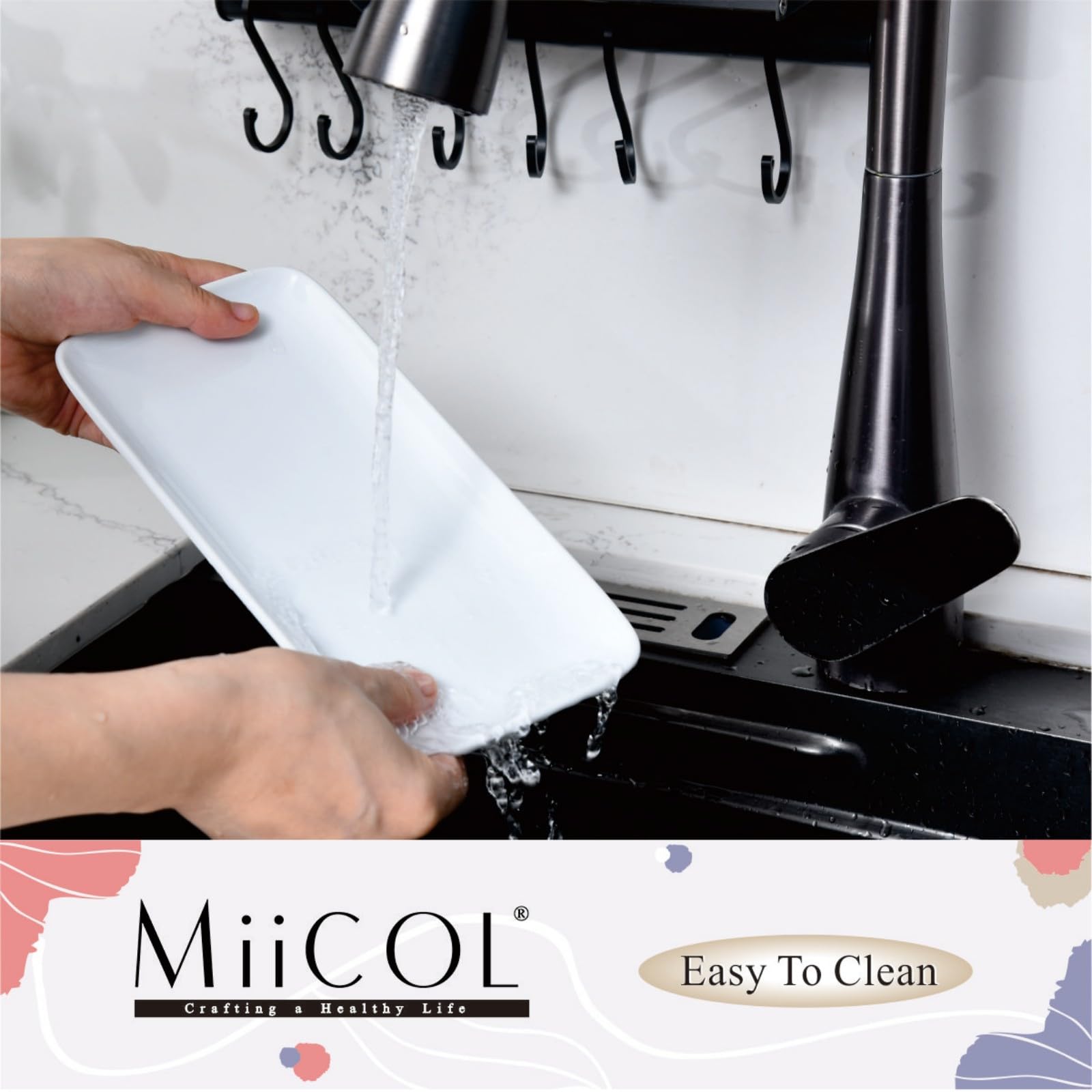 Miicol Small Platters Set of 6, Ceramic Rectangle Plates 9 Inch / 23 cm, Modern Sushi Plate Set, White Serving Dishes for Serving Food, Appetizer, Dessert, Dinner, Party