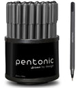 Pentonic Ballpoint Pens in Pen Organizer, 50-Pack, Black Ink, 1.0mm Medium Point, Smooth Writing for Journaling, Office & School, Smear-Resistant Ink, Bulk Pen Set with Holder