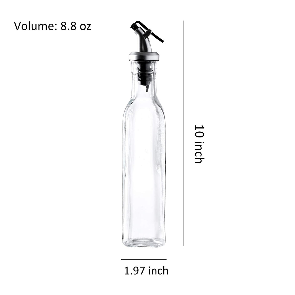 Gala Houseware Oil Dispenser and Vinegar Dispenser Set with Chrome Plated Rack Stand, 2 Piece Olive Oil Dispenser Bottles, Soy Sauce Dispenser Glass Bottles with Drip-Free Pourers,