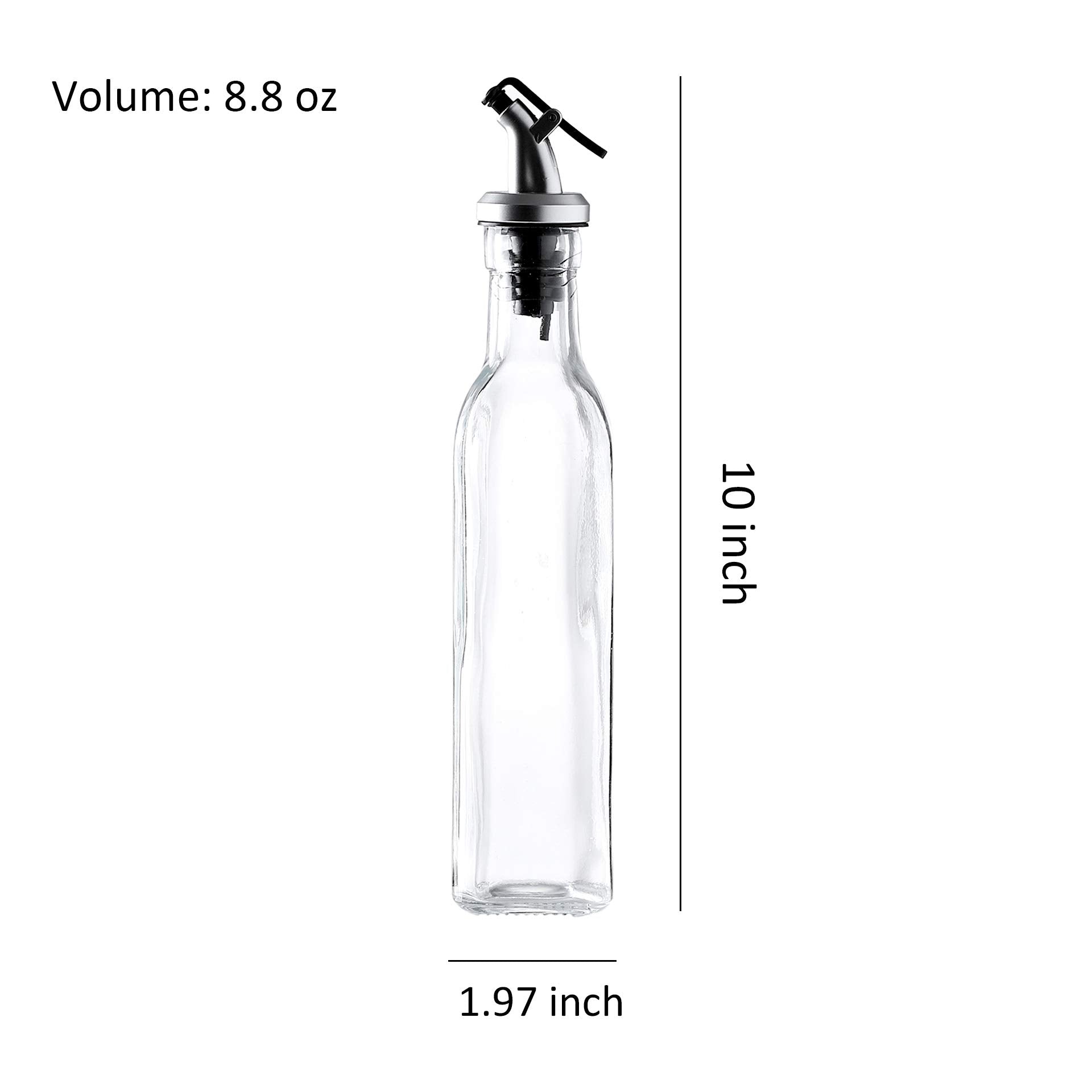 Gala Houseware Oil Dispenser and Vinegar Dispenser Set with Chrome Plated Rack Stand, 2 Piece Olive Oil Dispenser Bottles, Soy Sauce Dispenser Glass Bottles with Drip-Free Pourers,