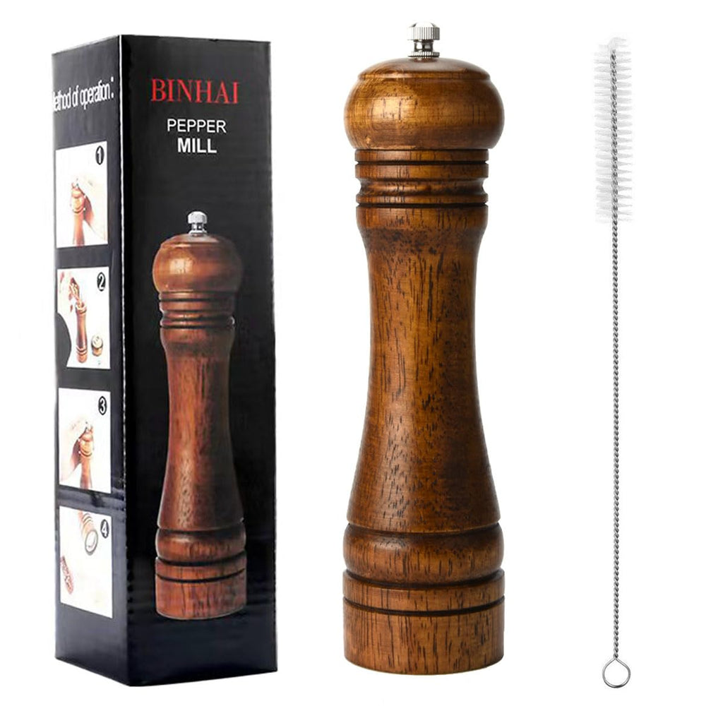 BINHAI Wooden Pepper Mill Pepper Grinder Kit Manual Mills Solid with Strong Adjustable Ceramic Grinders Set 8 Inches
